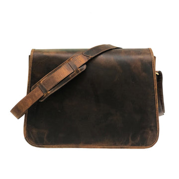 Men Genuine Wax Messenger Bag Brown